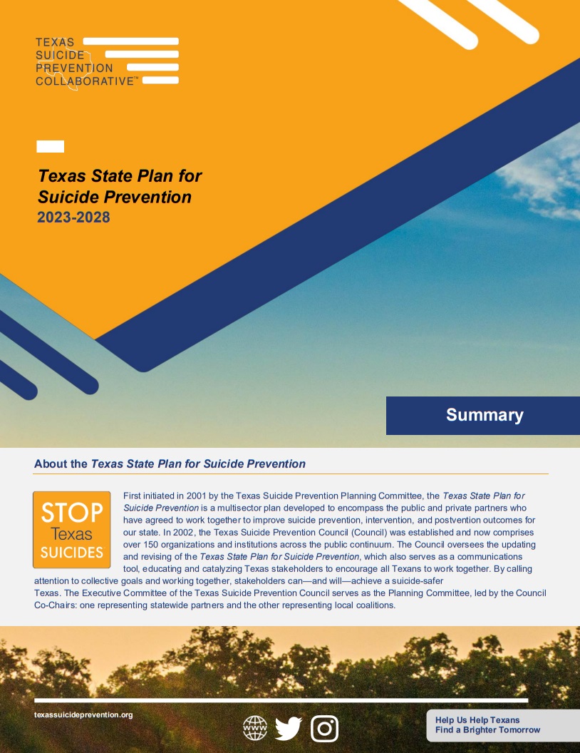 TX State Plan for Suicide Prevention 2023-28